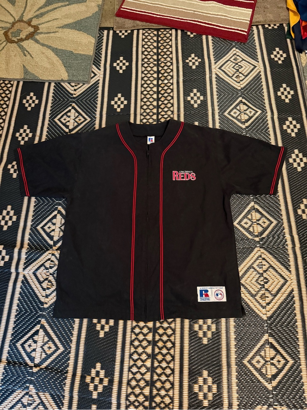 Russell Athletic Cincinnati Reds Black Jersey with Red Trim full zip vintage